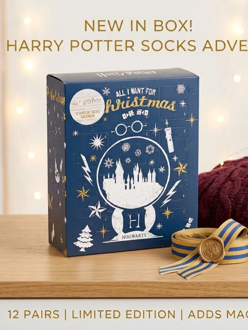 NWT Harry Potter Hogwarts 12 Days Of Socks Advent Calendar Gift Box Sealed